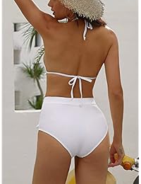 Halter Tie Back High Waist Triangle Bikini Set, traje de baño Tummy Control para dama