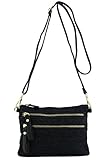 Multi Zipper Pocket Small Denim Wristlet Crossbody Bag (Black Denim)