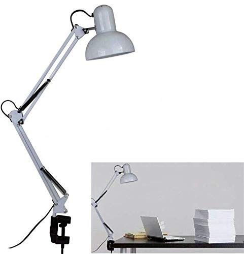 LED Desk Lamp - BANGWEIER White Adjustable Swing Arm Drafting Design Office Studio Clamp Table Desk Lamp Light [Energy Class A+++]
