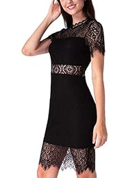 Chiciris - Mini vestido de mujer de manga corta con encaje floral y ajustado para cóctel de noche