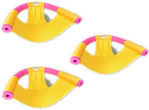 Swimming Pool Floating Noodle Sling Mesh Chair, Swim Noodles Set, Toys for Kids and Adults, 3 in 1 with Carry Bag, Yellow Color, One Size, Great for Summer Pool Party, Travel, Relaxation etc.