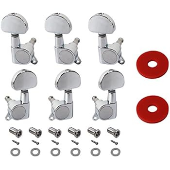 YMC TP20 Series 6 Pieces Guitar Parts 3 Left 3 Right Machine Heads Knobs Guitar String Tuning Pegs Machine Head Tuners for Electric or Acoustic Guitar With 2pcs Strap Locks,Chrome