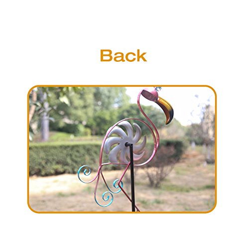 CEDAR HOME Wind Spinner Sculpture Garden Stake Outdoor Cute Metal Stick Art Ornament Figurine Decpr for Lawn Yard Patio by, 10.75" W x 2.25" D x 49.5" H, 2 Set, Flamingo - Thumbnail 3