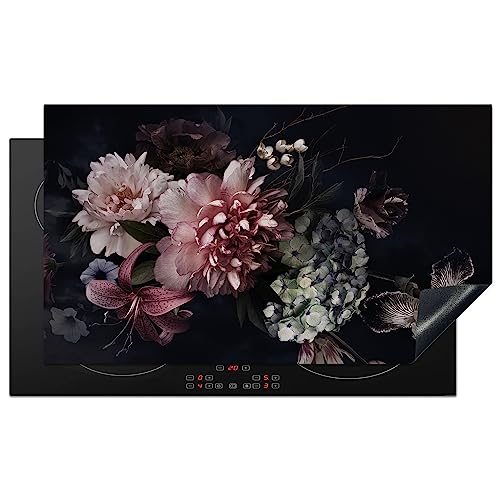 KitchenYeah© Herdabdeckplatte Einteilig Herdabdeckung Abdeckplatte für Ceranfeld Abdeckung Induktionskochfeld Aufrollbare Matte Blumen - Pink - Vintag