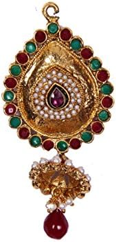 Red Green Gold Polki Pearl Ethnic Saree Jhumka Brooch