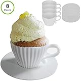 Evelots 4 Silicone Cup Afternoon Tea Cupcakes Set, Baking Supplies, White