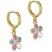 Gold Plated Multicolor Enamel Flower Dangle Hoop Earrings for Toddlers and Little Girls 10mm - Colorful and Dazzling Flower Jewelry for Kids - Jewelry Gifts for Special Occasions