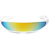 Futuristic Narrow Cyclops Sunglasses Robot Space Costume Color Mirrored Lens(Color white)