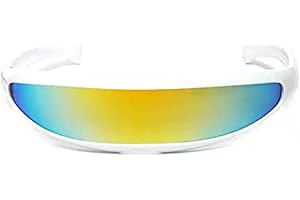 Futuristic Narrow Cyclops Sunglasses Robot Space Costume Color Mirrored Lens(Color white)