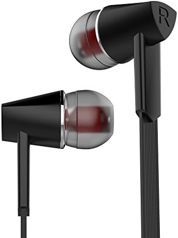 Boostek EB158 Wired Earbuds with Flat Cable and High Fidelity Mic, Black