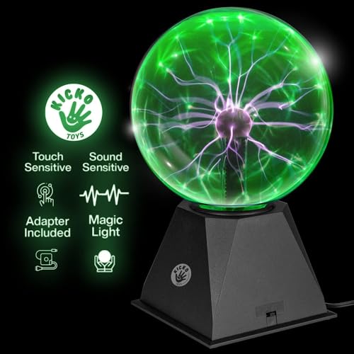 Kicko 7” Green Plasma Ball Touch Sensitive, Nebula Thunder Lightning Plug-in Plasma Globe, Crystal Ball for Parties, Science Decorations, Props, Light Up Ball for Kids, Bedroom Decor, Home