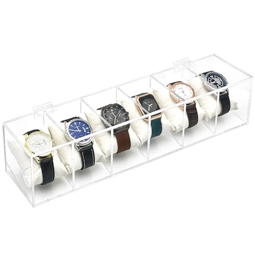 DELIPPLY Watch Box Case, 6 Slot Watch Organizer Clear Acrylic for Men Women