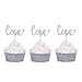24 CT Silver Glitter Love Cupcake Toppers Wedding Bridal Shower Engagement Party Decors primary