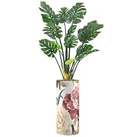 SIGNWIN Monstera Tree with Yellow and Pink Illustrated Magnolia Flower Vase Floral Plants Minimalism Zen Dramatic Multicolor Ultra for Living Room, Bedroom, Office - X-Large 5 Feet (60
