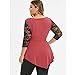 Lutos Women Plus Size O-Neck Floral Lace Asymmetric Three Quarter Ruffles Tops Tee Pinkthumb 2