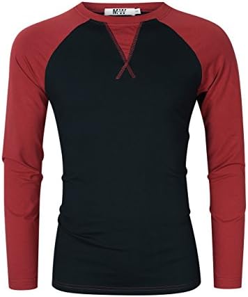 MrWonder Men Casual Slim Fit Long Sleeve T-Shirt Contrast Color Raglan Shirts Wine Red M