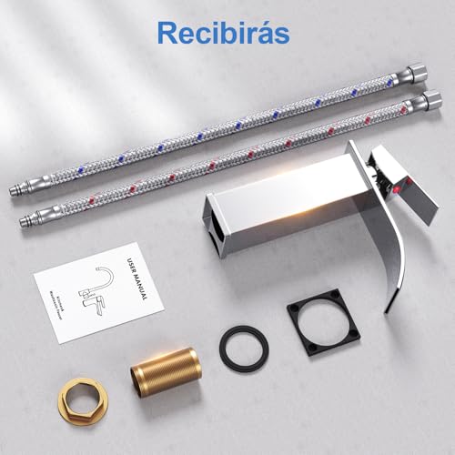 Waterfall Bathroom Sink Tap, Bathroom Sink Mixer, Brass and Stainless Steel Chrome Bathroom Mixer Tap (Including 60 cm Hose)