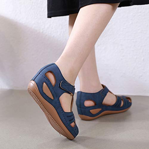 Women's Flat Sandals Peep Toe Slip On Fashion Retro Leather Buckle Strap Outdoor Casual Beach Walking Shoes