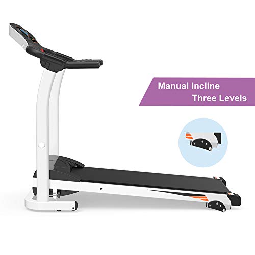 Julyfox Home Folding Treadmill with Incline, Quiet White 270lb Heavy Duty Motorized Electric Treadmill Running Walking Jogging Machine W/Hand Pulse Sensor Cup Holder Safety Key Home Exercise Machine