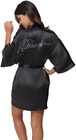 Women's Bridal Silky Satin Robe for Women Short Wedding Party Dressing Gown
