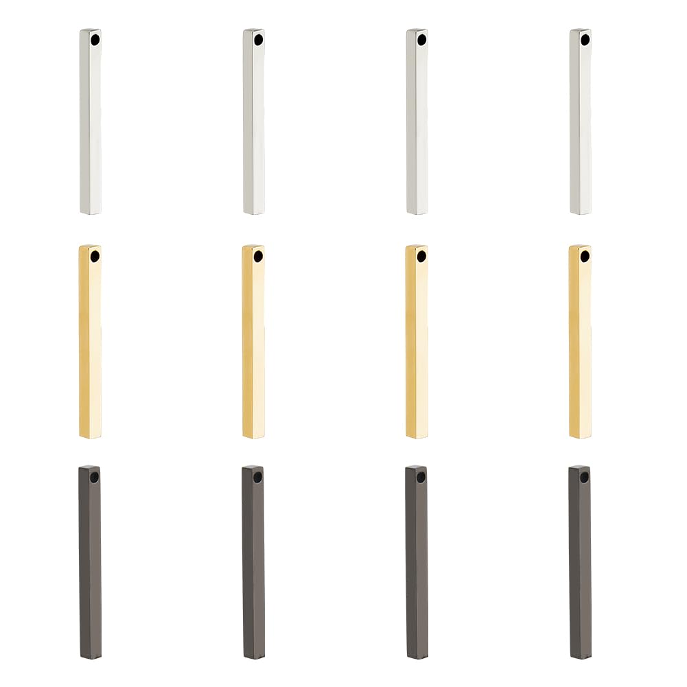 DICOSMETIC 3 Colors Stainless Steel Bar Pendants 12Pcs 35mm Vertical Bar Necklace Charms Rectangle Long Bar Charms Engraved Blank Tag Charms Name Plate Charms for DIY Personzlized Jewelry Gift