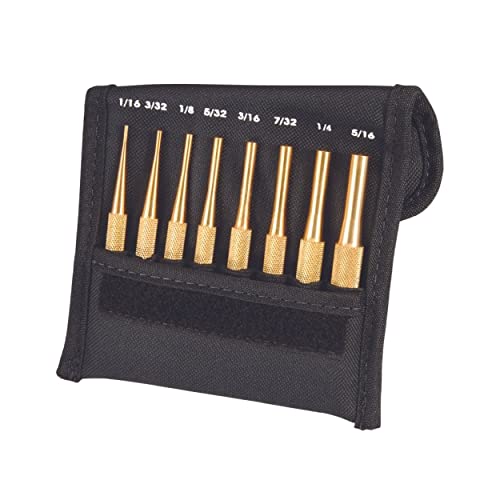 Starrett Brass Drive Pin Punch Set with Knurled Grip in Protective