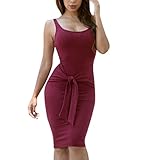 Cfanny Women's Tie Front Bodycon Midi Party Casual Knitwear Dress
