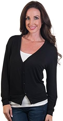 Agiato Women's AG.CBFS.W.A.BK.000L Button Front Short Cardigan, Black, Large