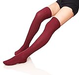 Velice Womens Winter Knit Wool Over the Knee Socks Leg Warmer Thigh High Socks (Wine red)