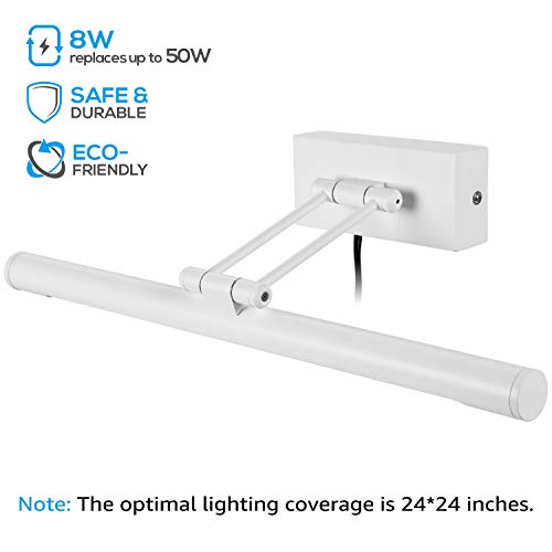 LEONLITE LED Picture Light, Full Metal Artwork Lamp with Swivel Lamp Head, Versatile Plug-n-Play & Hardwire, 3000K Warm White, 8W (50W Equivalent), 640Lm, White Finish
