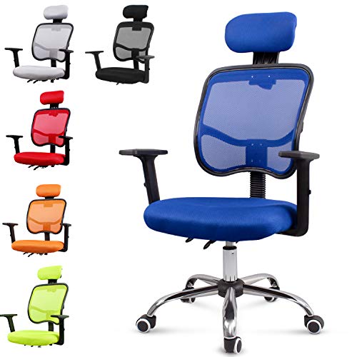 EUCO Computer Desk Chair Blue Reclining Ergonomic Office Chair High Back Executive Mesh Chair Ergonomic Task Swivel Chair with Adjustable Headrest and Armrest for Adults