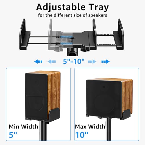 Homodoskey Speaker Stands Pair, 86-110cmHeight Adjustable,Cable Concealing, 1 Pair Spring-Loaded Plate Extends, For Satellites up to 5 kg Speaker Stand Floor, Universal Satellite & Bookshelf Speakers