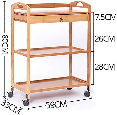 HTL Hospital Trolley, Medical Supplies Rack-Medical Cart Tool Beauty Salon Cart with Storage Drawer, 3 Tier Hotel Catering Cart with Universal Brake Wheel, Kitchen Dining Rolling Trolley,Wood Color