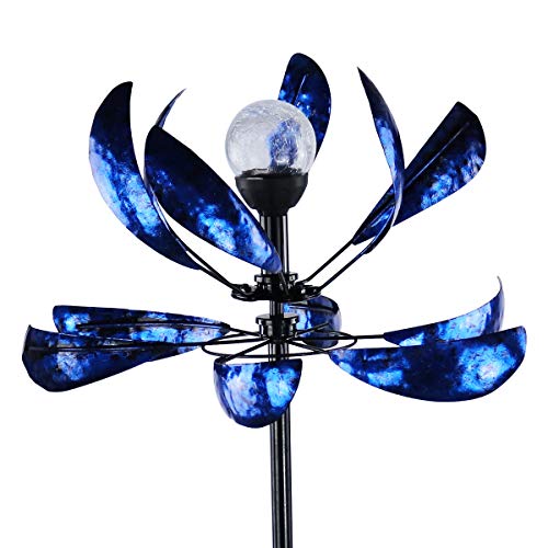 Solar Wind Spinner 3D Kinetic Wind Spinners Outdoor Metal Gardening Decorations with Multi-Color LED Lighting by Solar Powered Glass Ball with Lawn Ornament Wind Mills ...