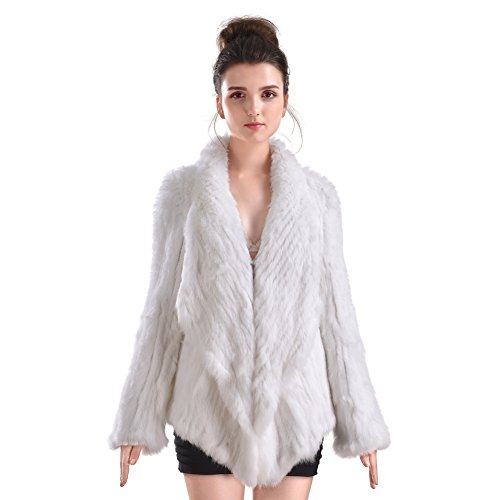 Vemolla Women's Genuine Knit Rabbit Fur Coat Jacket Outwear with Pocket