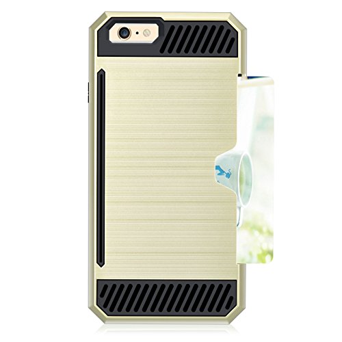 iPhone 6 Case, TILL(TM) Impact Resistant Protective Shell iPhone 6S Wallet Cover Shockproof Rubber Bumper Case Anti-scratches Hard Cover Skin with Card Slot Holder for iPhone 6 6S 4.7 inch-Gold