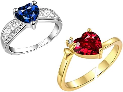 Lady touch Combo of Silver Plated Blue Diamond Rings and Red"Queen Heart" Ring for Girl's and Women's_Adjustable (Free Size)
