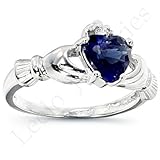 925 Sterling Silver Claddagh Ring with Blue Sapphire CZ Stone (7)