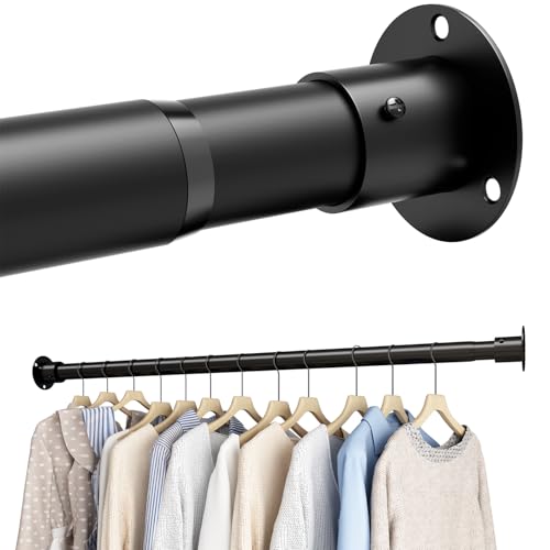 Wardrobe Rail, Extendable Clothes Rail, Wardrobe Pole with Fixing Sockets and Screws for Wardrobe and Cloakroom, Black, 45-68cm(Diameter 25mm)