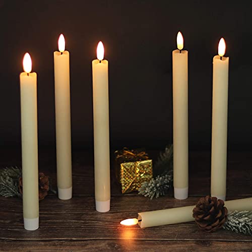 Wondise Ivory Flameless Taper Candles with Timer, 6 Pack Battery Operated LED Flickering 3D