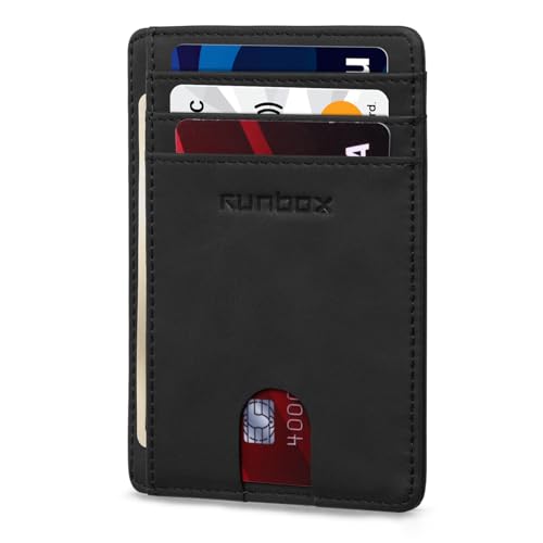 RUNBOX Slim ID Cases Minimalist Front Pocket RFID Blocking Leather Wallets for Men and Women Card Holder Wallets Gifts for men