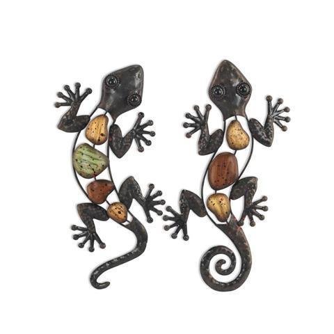 ROCKING GIFTS Wall ornament x2 lizards, metal, 30 cm, wall decoration, outdoor garden, lizard figure, metal decoration, pendant, patio or fence, living room, bathroom