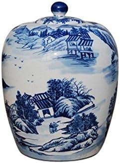 Beautiful Blue and White Blue Willow Motif Porcelain Ginger Jar 15"