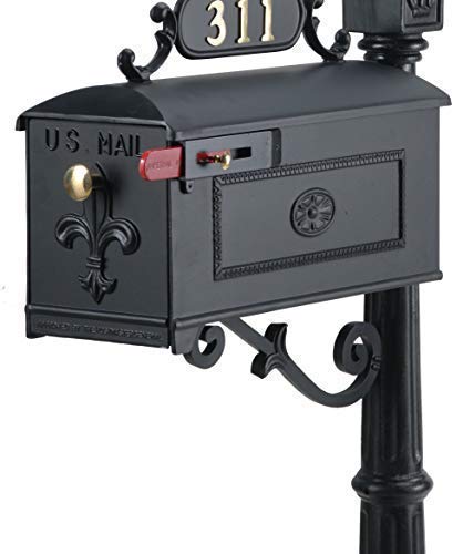 Luxury Mailbox Style 1 | Parcel Post Mount Mailbox | Home Mailbox | Includes Brass knob, red Flag and Hardware | Decorative Mailbox | Rural and Decorative | GSI Large Mailbox Black