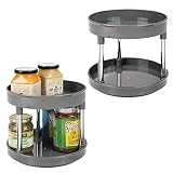 mDesign 2 Tier Lazy Susan Turntable Food Storage Container for Cabinets, Pantry, Fridge, Countertops - Spinning Organizer for Spices, Condiments - 9" Round, BPA Free, 2 Pack - Charcoal Gray