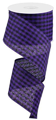Gingham Check Wired Edge Ribbon, 2.5" x 10 Yards (Purple, Black)