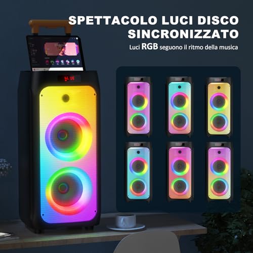 JYX Karaoke with 2 Wireless Microphone, 800 W Large Bluetooth Speaker, IPX4 PA System Subwoofer, Bluetooth 5.3, RGB Disco Light, Complete Professional Sing for Adults, Supports TF/USB, AUX, Rec