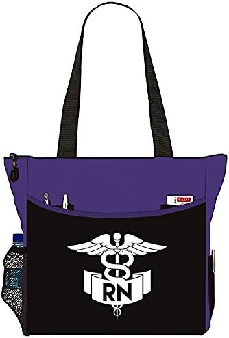 Nurse RN Ribbon Caduceus Tote Bag Office School Travel Business Personal Organizer - Purple Black
