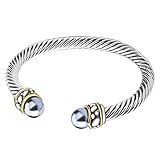 UNY Twisted Cable Wire Cuff Bangles Imitation Pearl Bracelet Bangle for Women Fashion Jewelry