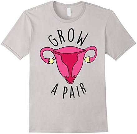 Men's Woman Grow A Pair Feminist T-shirt Medium Silver